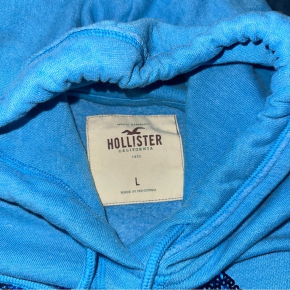 Y2K Hollister Blue Heart Sequin Bird Logo Fleece Sweatshirt/Hoodie - Picture 5 of 7